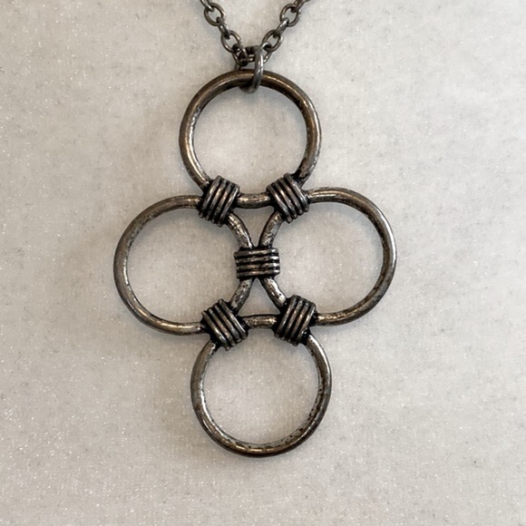 American Eagle Silver Bohemian Grunge Circle Loop Linked Necklace Artsy Vintage - Picture 5 of 8